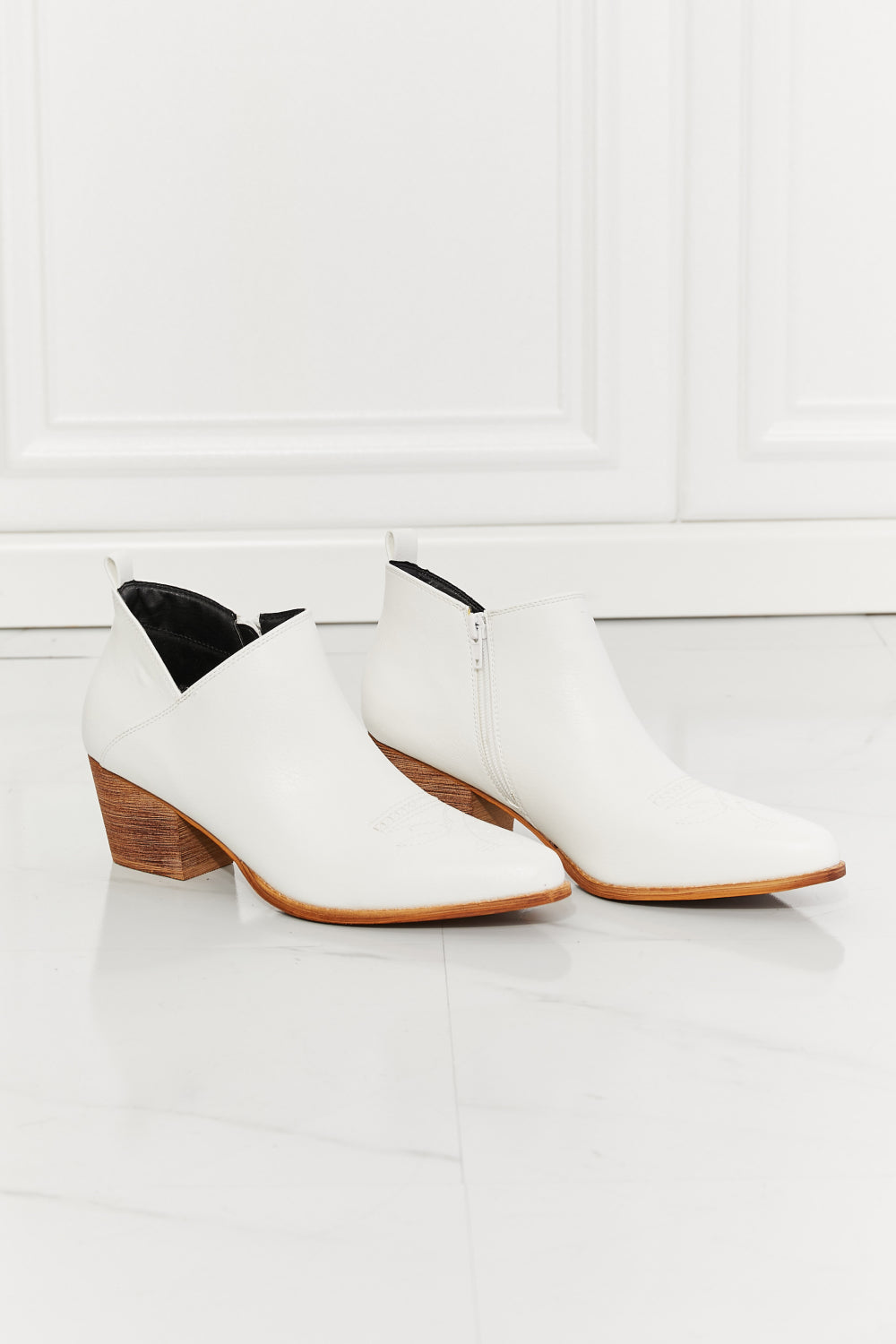 Embroidered Crossover Bootie in White